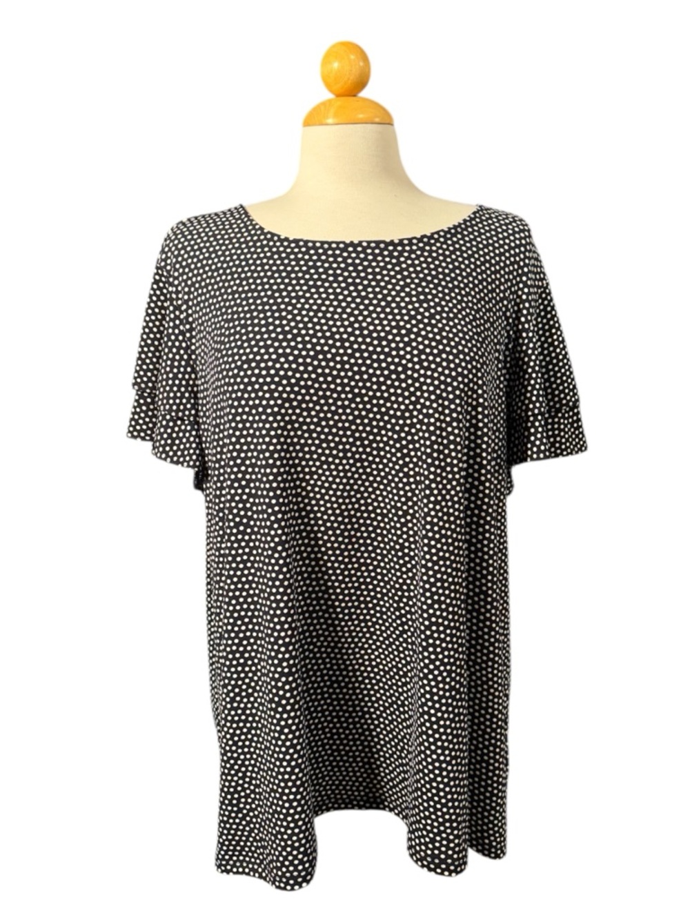 Adrianna Papell Black & White Polka Dot Short Sleeve Blouse